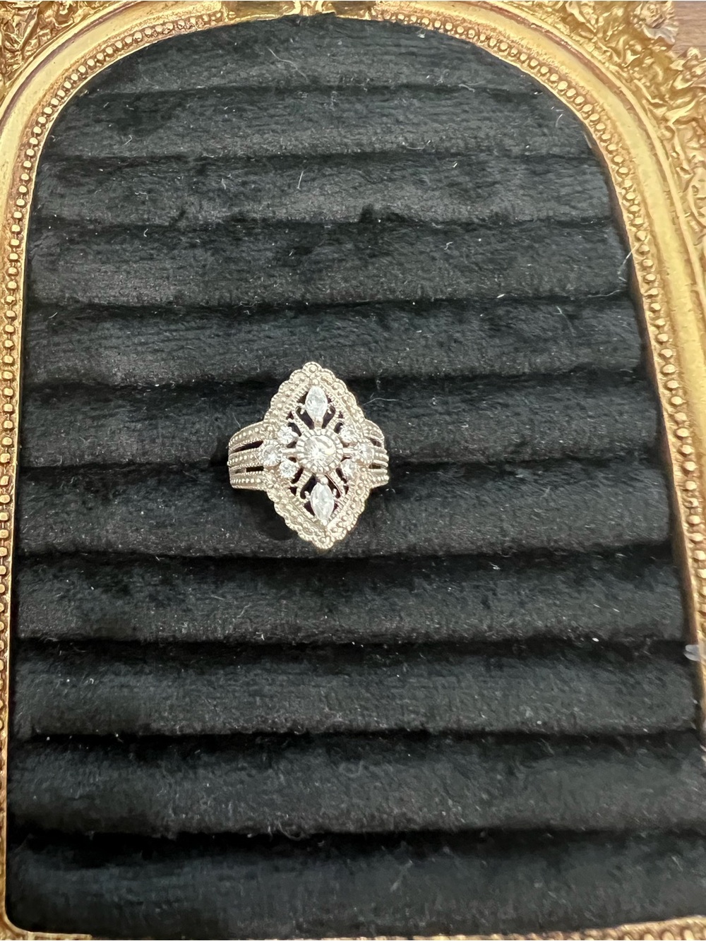 Elegant Marquise/ CZFloral Halo Silver Ring - Women Jewelry